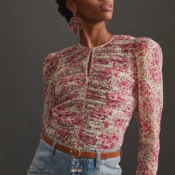 Anthropologie Tops - NWT Anthropologie  Let Me Be Ruched Floral Puff Sleeve Blouse XL